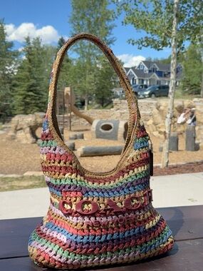 Coach Multicolor Crochet Straw Shoulder Bag 28